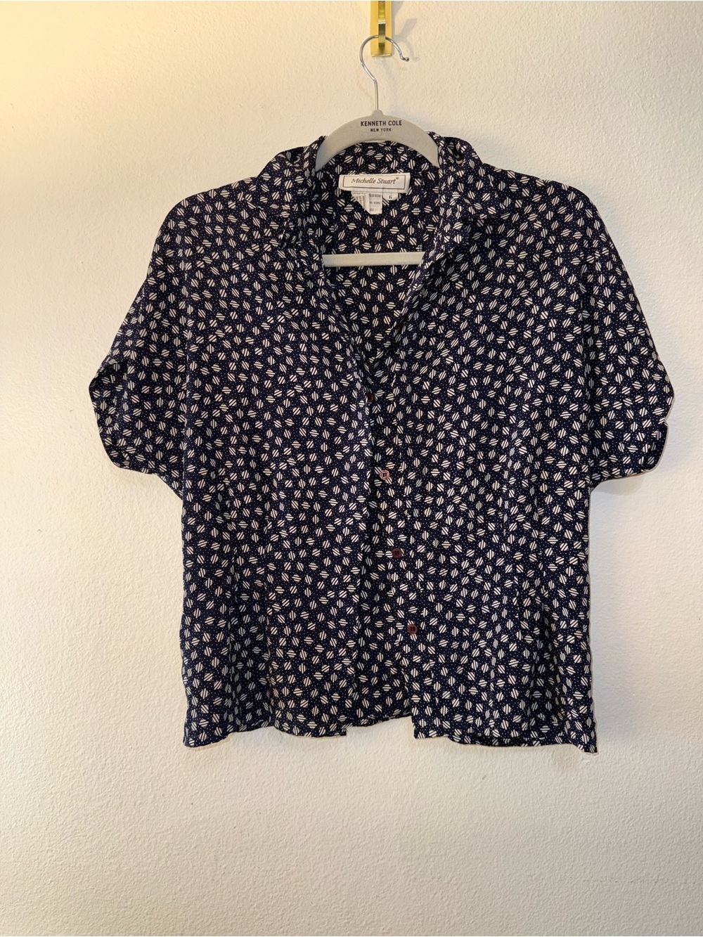 Vintage Michelle Stuart Navy Blue Button-Down Shirt